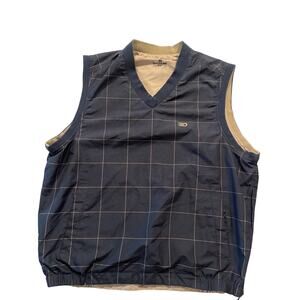 Dockers Golf Pullover Windbreaker Rain Vest Large Navy Tan Reversible Sz M men